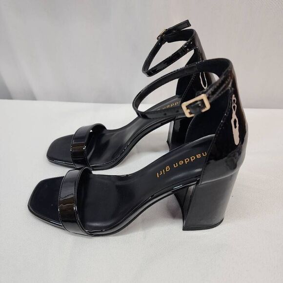 Madden Girl STAR Block Heel Platform Sandal Ankle Strap Square Toe Black Size 8 - Picture 5 of 9